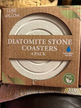 Luxe & Willow White Diatomite Stone Coasters - 4 Pack NEW